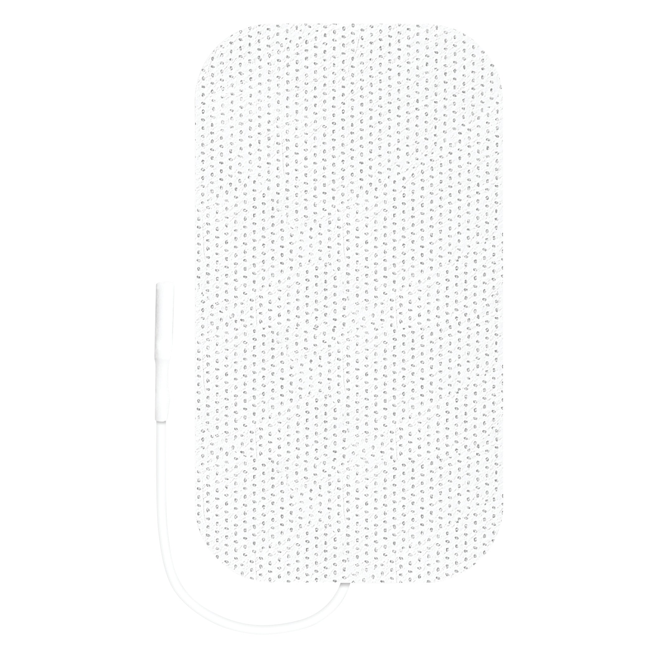 A ValuTrode Cloth Electrode with a white rectangular design features numerous small dots and an attached white cord.