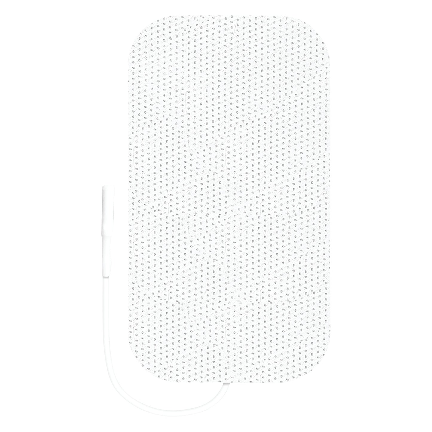 A ValuTrode Cloth Electrode with a white rectangular design features numerous small dots and an attached white cord.