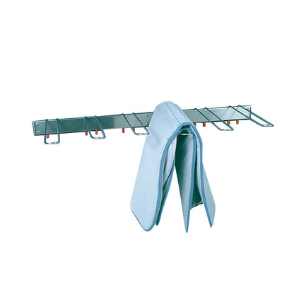 Ideal Stainless Steel Drying Rack with multiple loops has a blue cloth hanging over one of the loops.