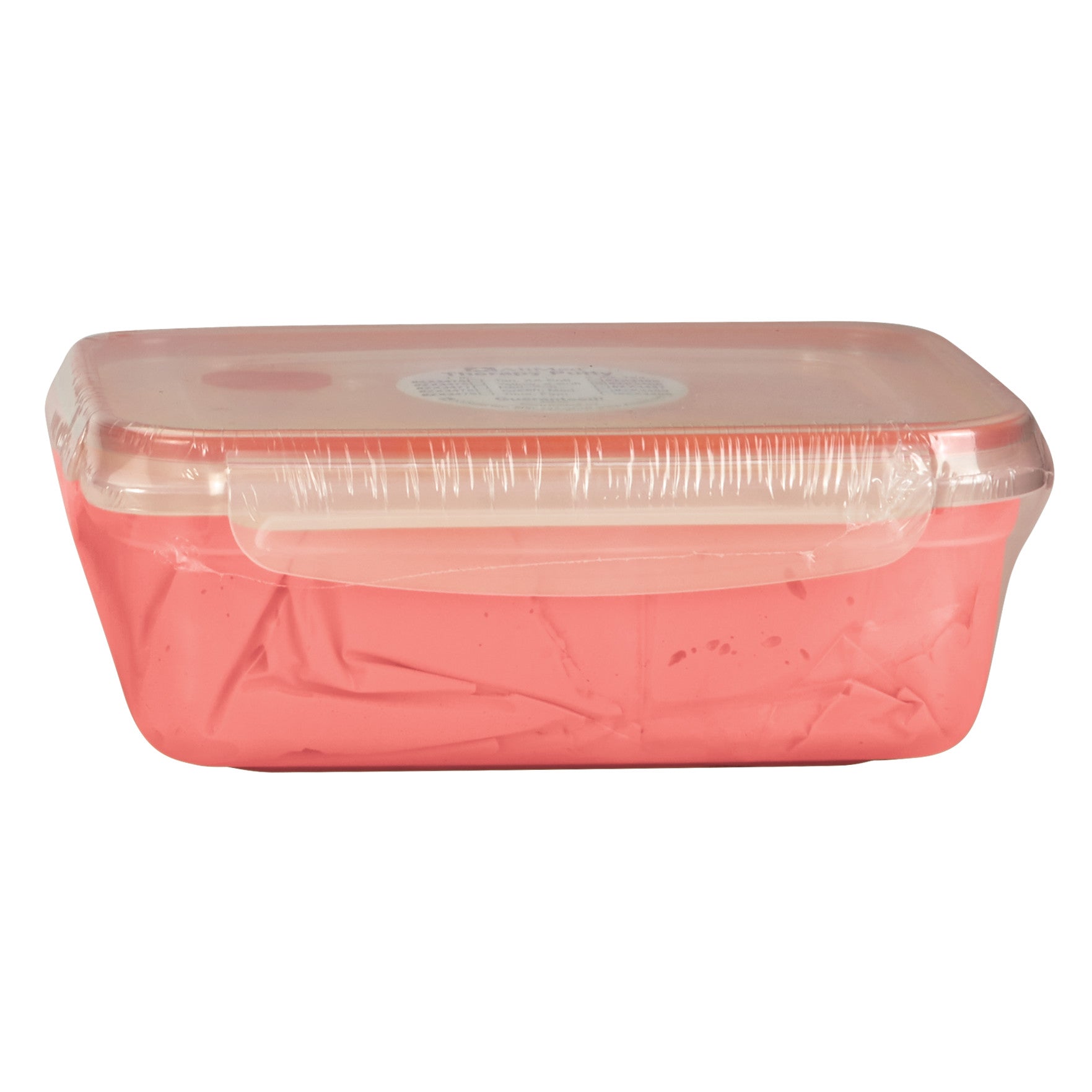 A transparent container holds pink AliMed Color-Coded Therapy Putty, sealed with a clear lid.