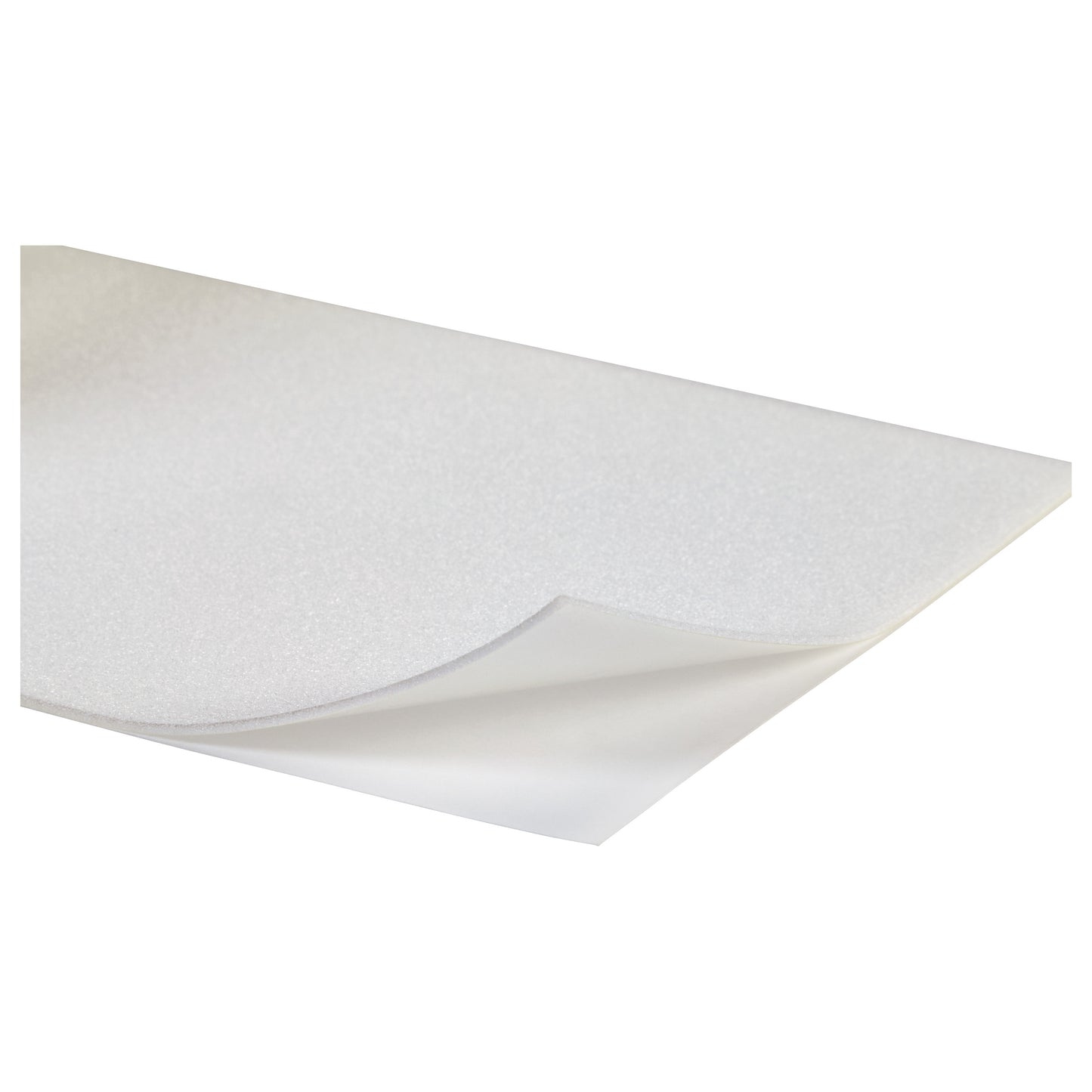 AliMed Plastazote Self-Stick Padding, shown as a flexible white sheet with a textured surface, slightly curled at the edge.