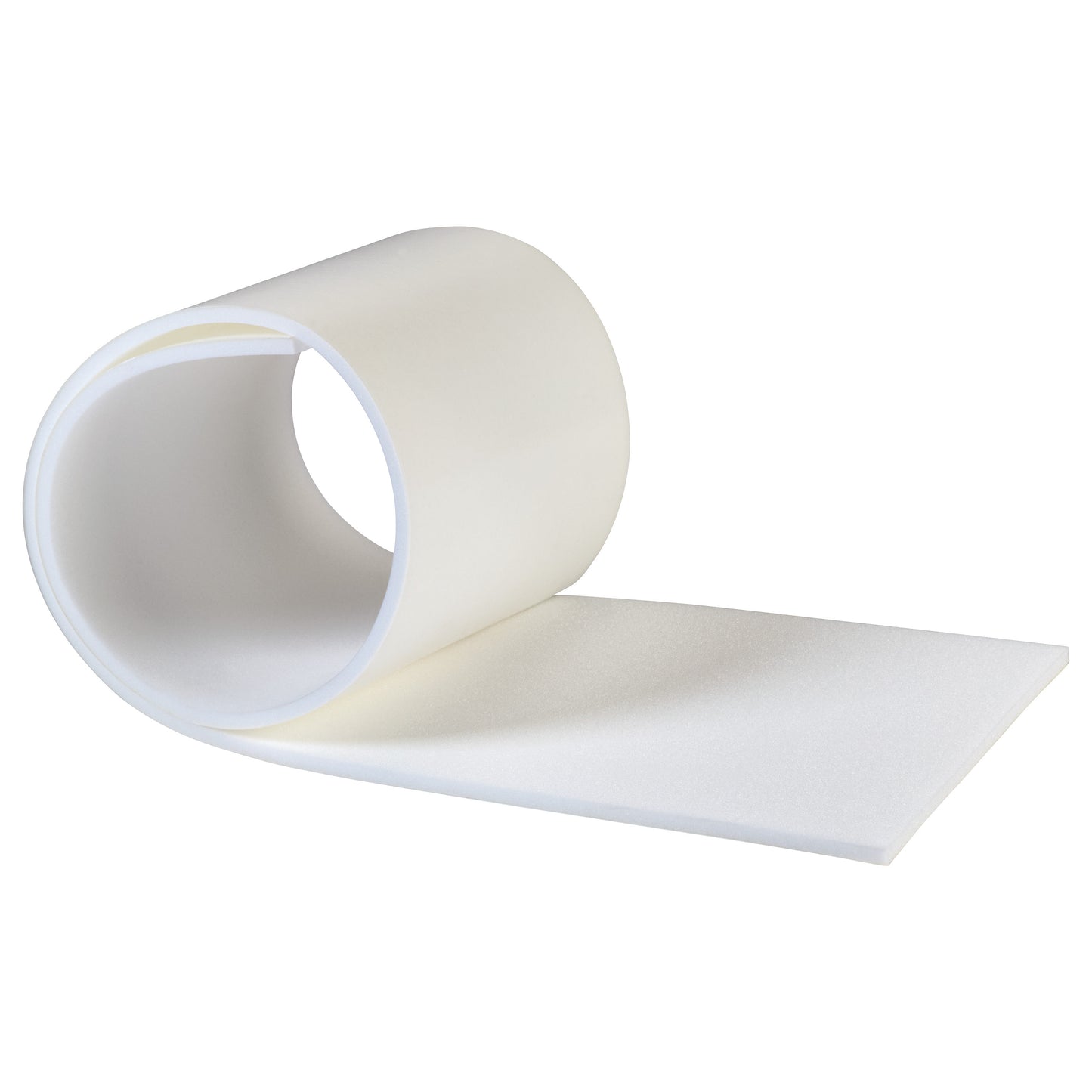 AliMed Plastazote Self-Stick Padding in white, partially unrolled with one end coiled into a loop.