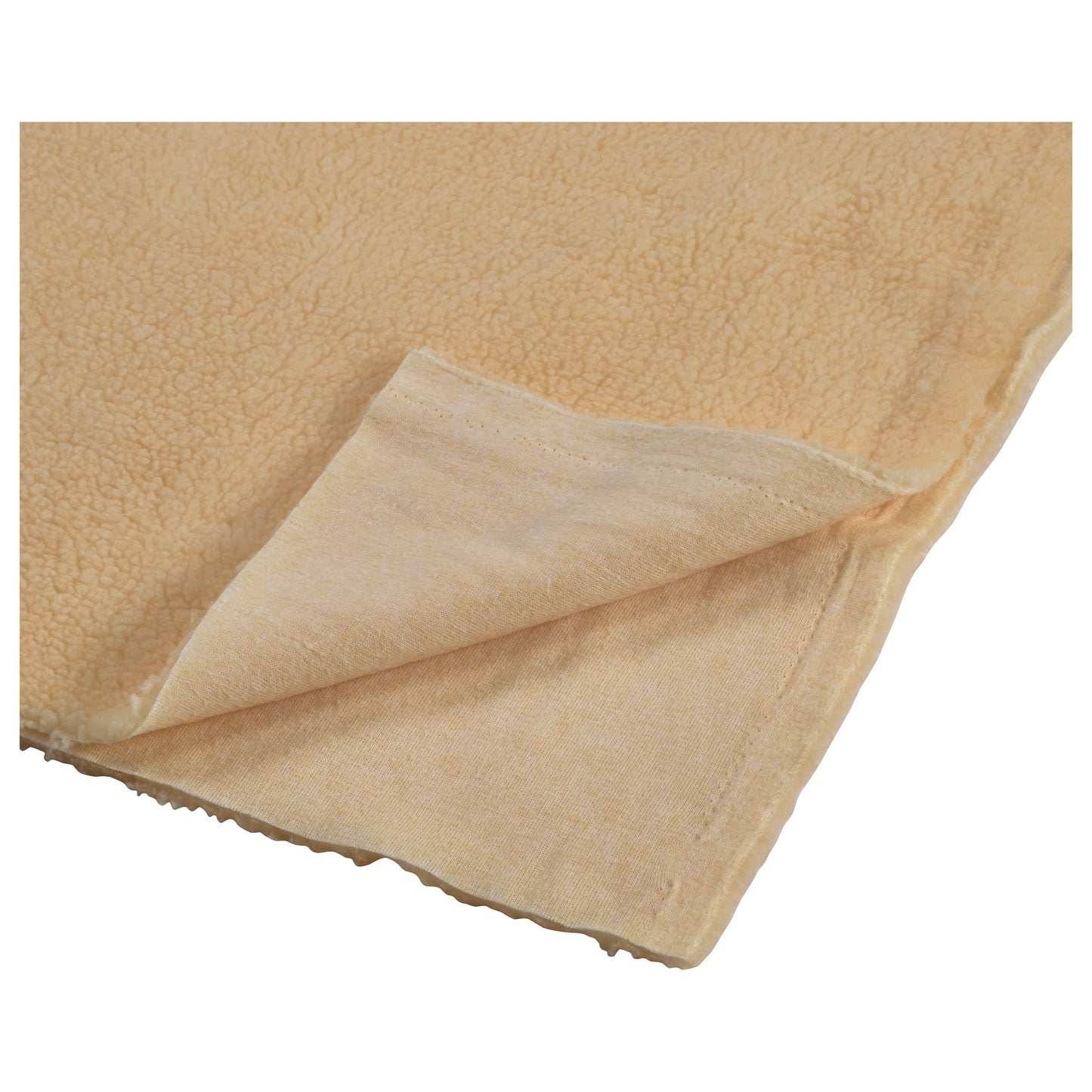 A beige AliMed AliFleece blanket with a soft, textured surface and a smooth underside, showing a folded corner.