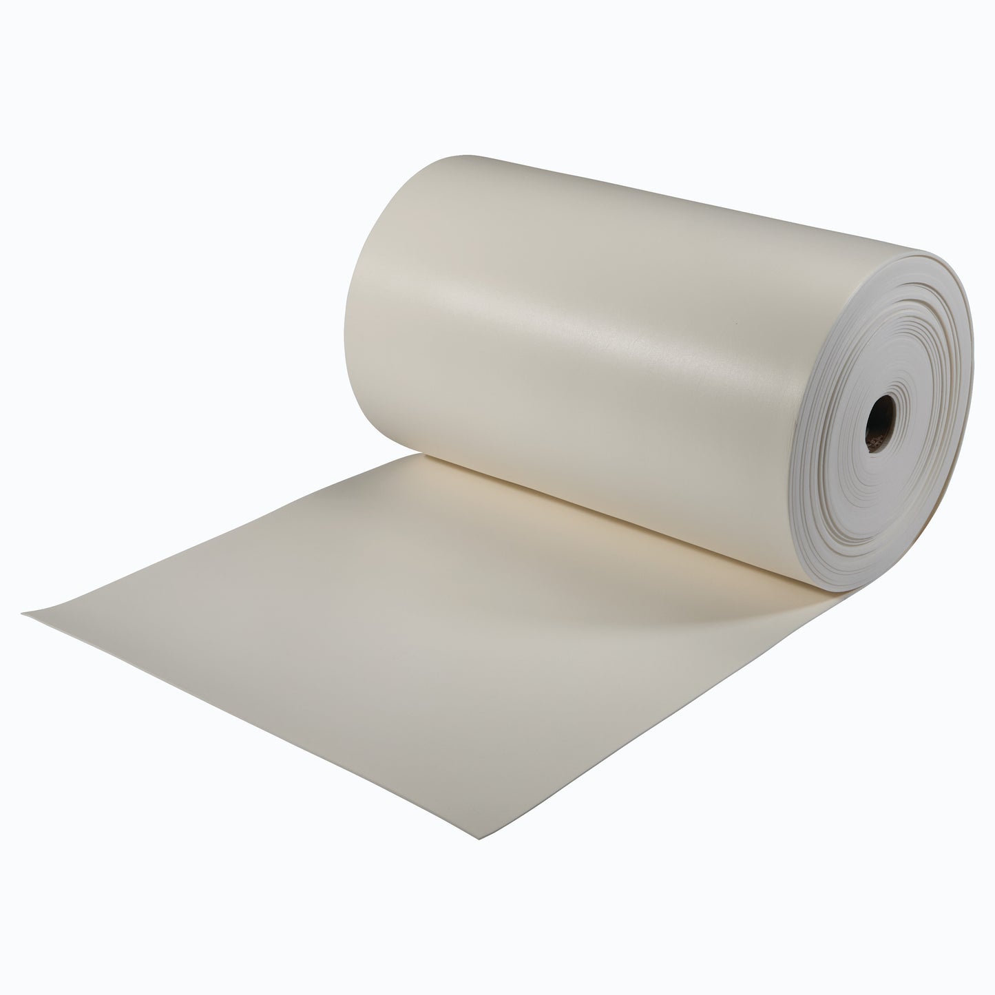 A large roll of AliMed AliPlast 4E foam, partially unrolled, showing its smooth and slightly glossy beige surface.