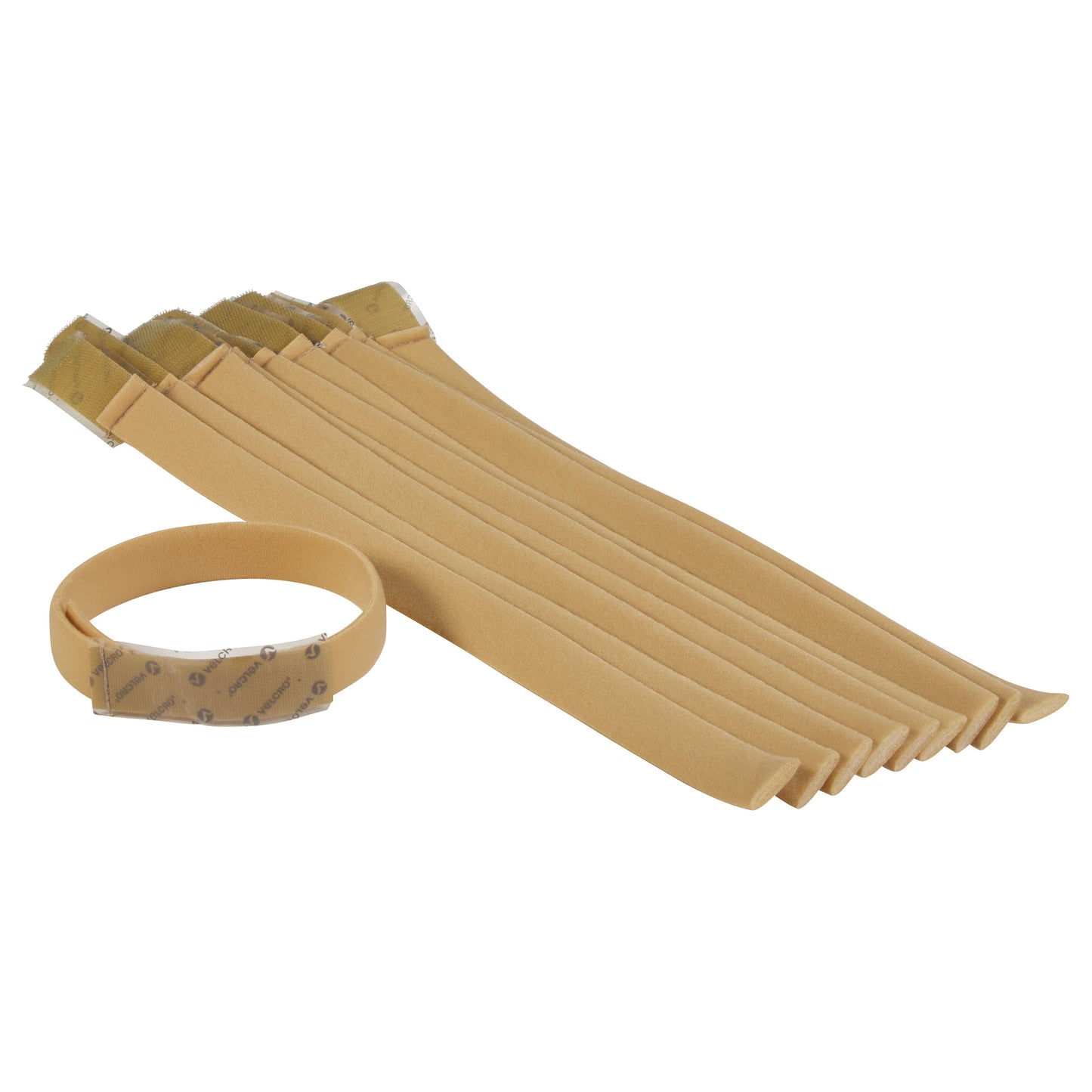 AliMed Beta Pile II Self-Adhesive Straps, in a light brown color, with several rolled and flat pieces visible.
