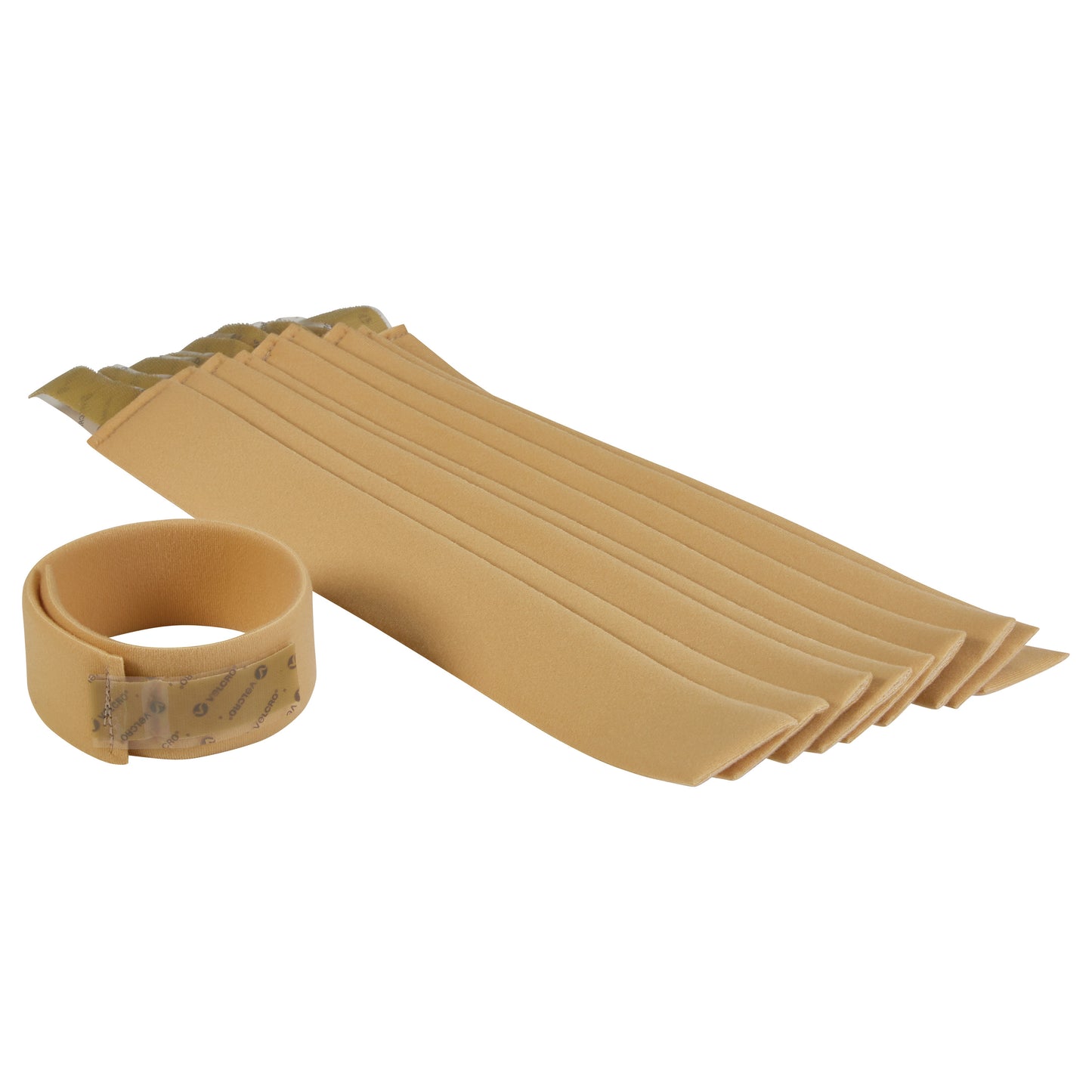 AliMed Beta Pile II Self-Adhesive Strap, shown in a set of ten, includes one roll with a beige hue and adhesive backing.