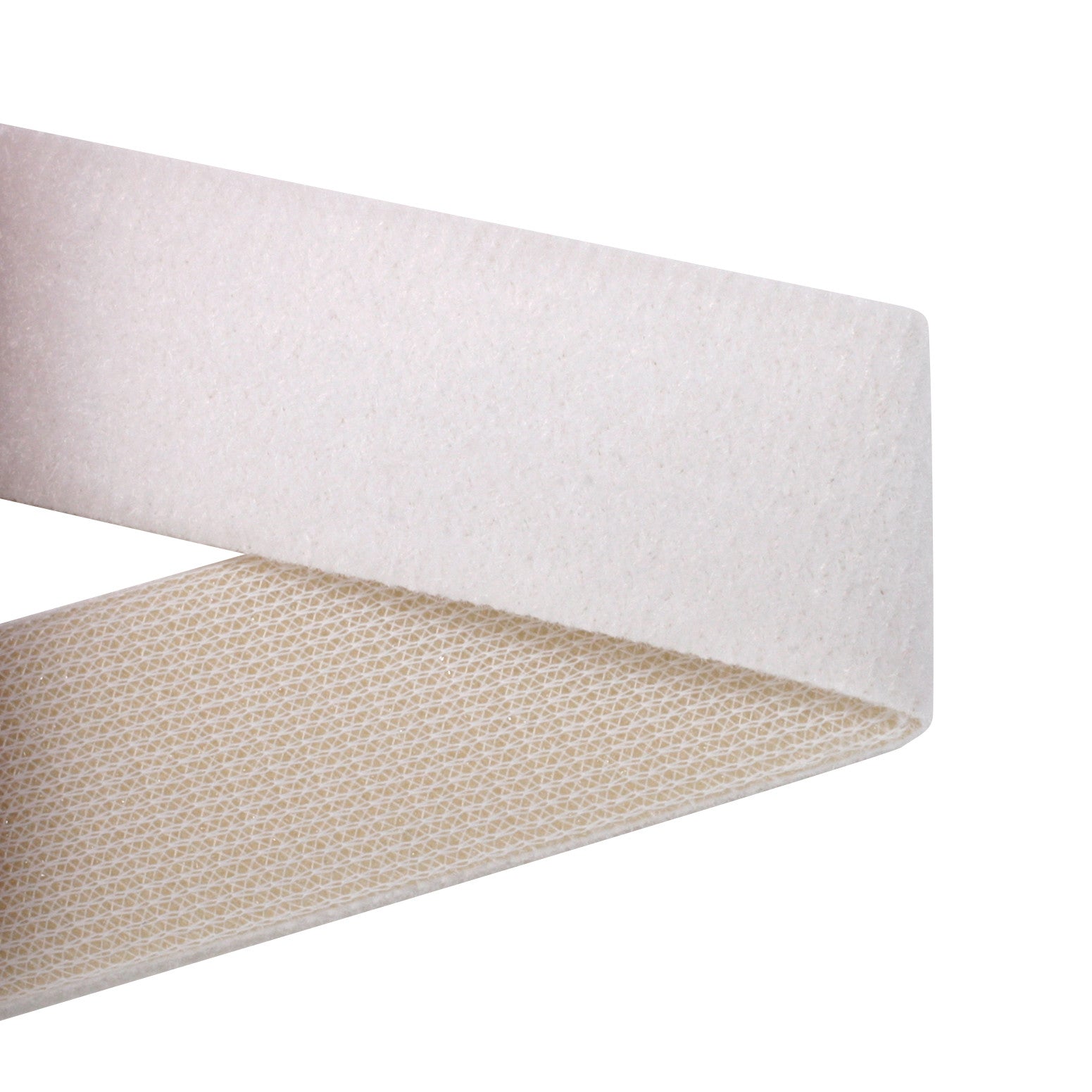 AliMed Beta Soft Strap Loop in white, showing the smooth and textured sides used for fastening with hook and loop closure systems.