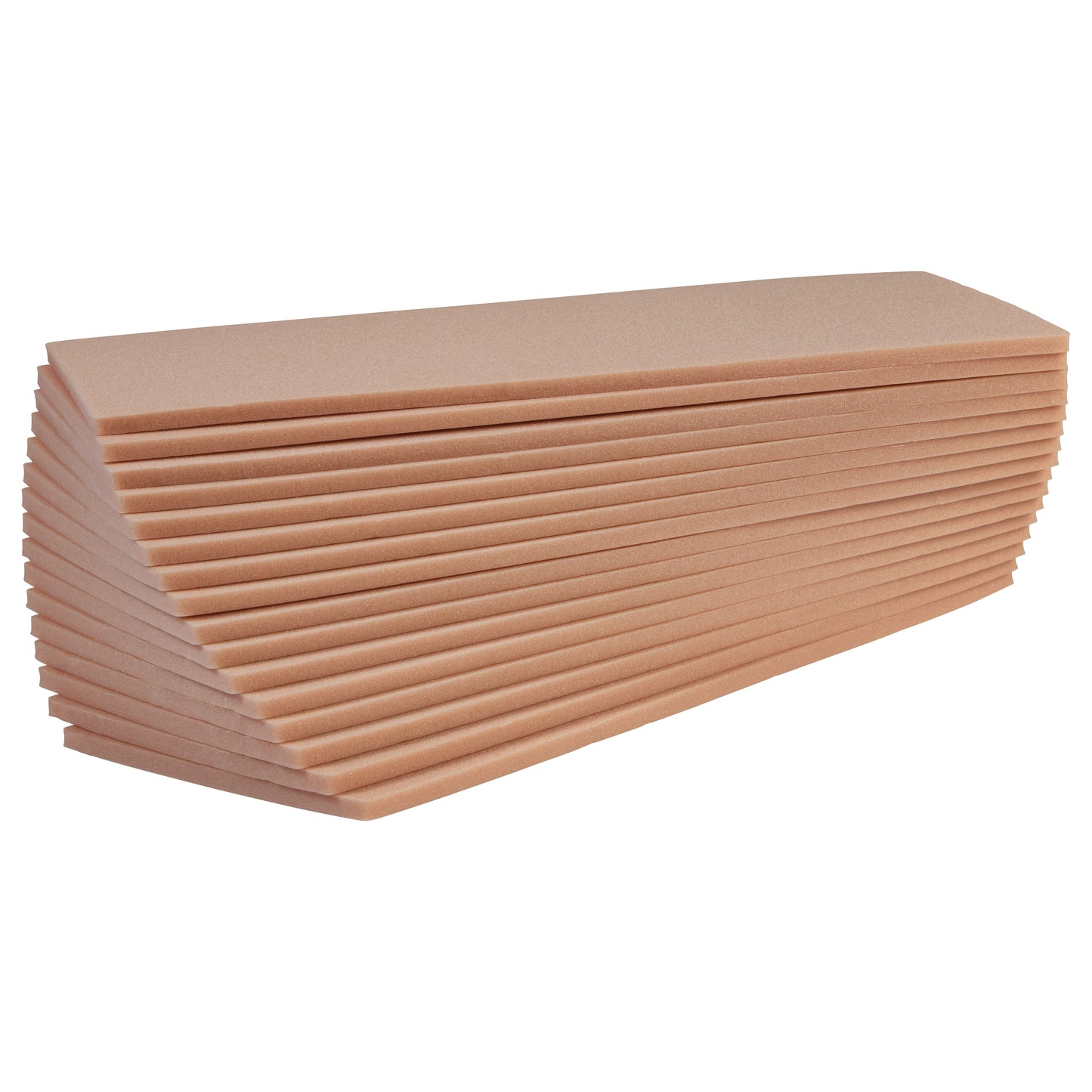 Stack of AliMed Plastazote Blank sheets arranged diagonally, reflecting a consistent light brown color and smooth texture.