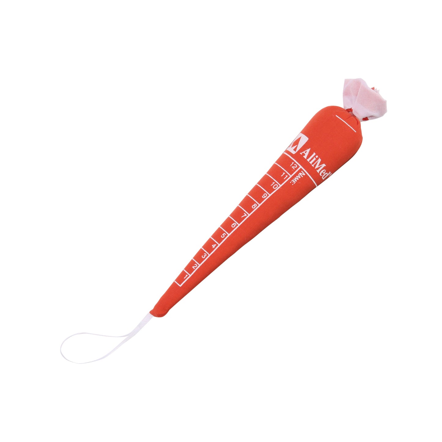 Therapy Carrot Hand Contracture Orthosis Kit is a carrot-shaped orthotic device with a measurement scale and strap.