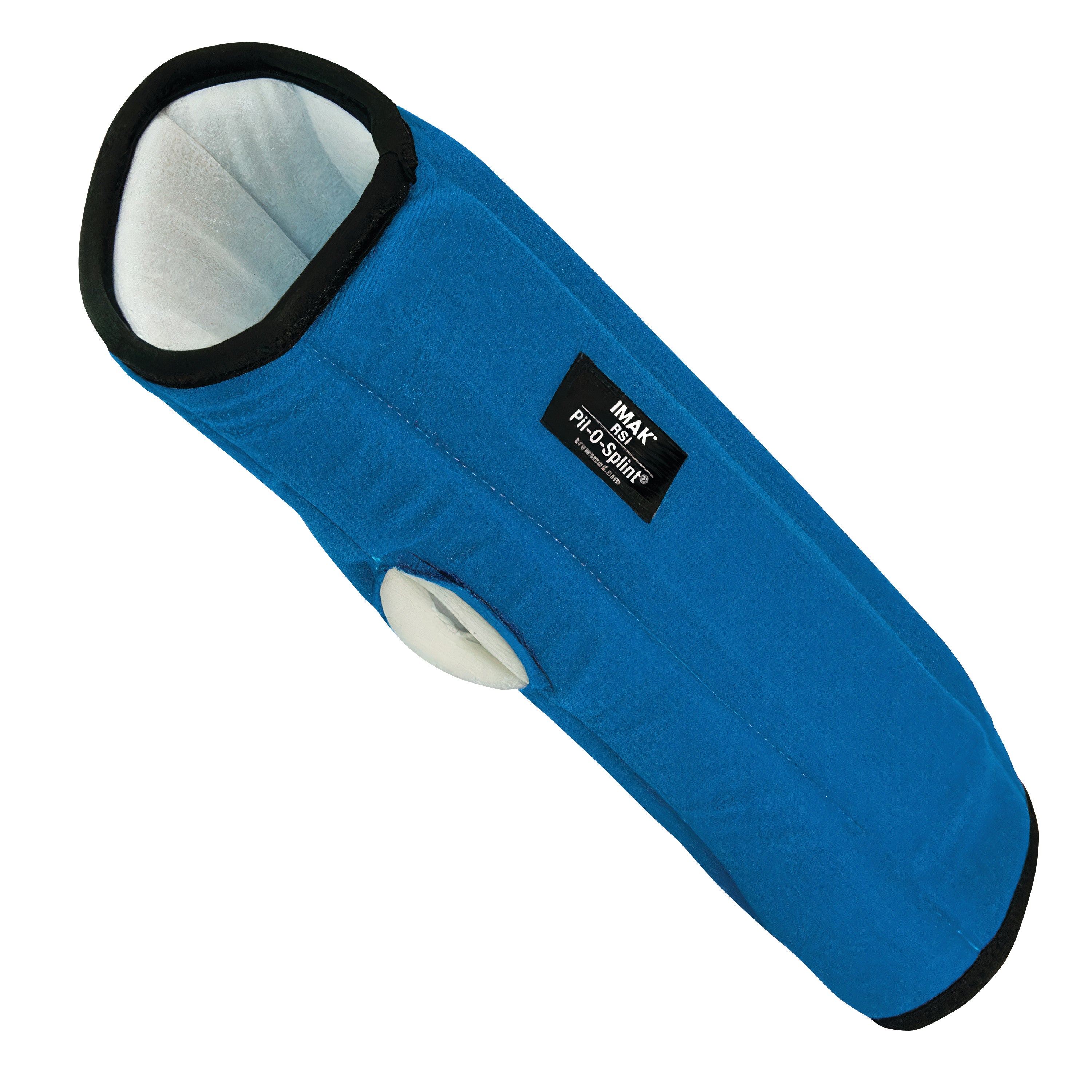 The Brownmed IMAK RSI Pil-O-Splint is a blue arm splint with black trim and a soft interior.