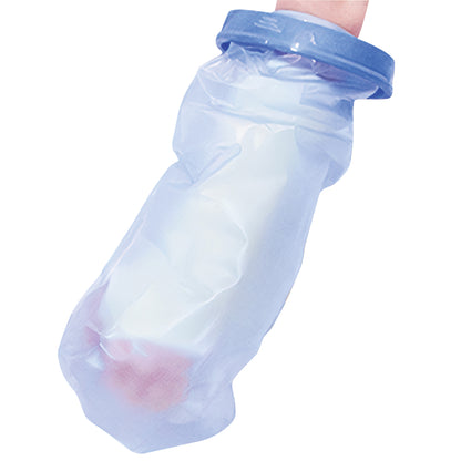 The Brownmed SEAL-TIGHT Original Cast and Bandage Protector covers a forearm, featuring a blue seal at the top.