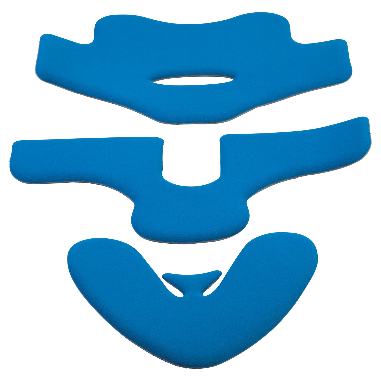 Replacement Pad Set for OssurMiami J Cervical Collar shown in three blue foam pieces designed for neck support and comfort.