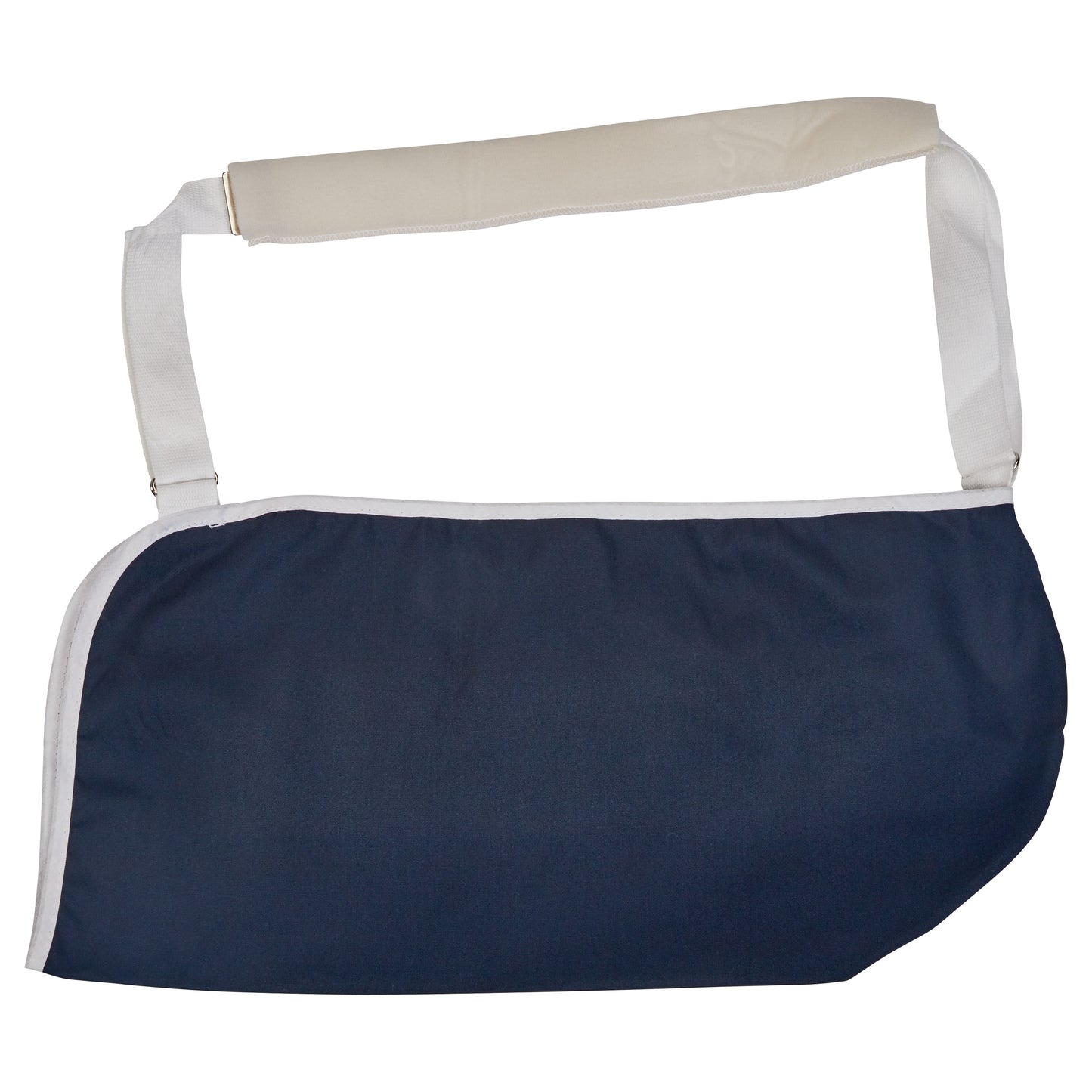 AliMed Deluxe Envelope Style Arm Sling in dark blue with a white border and adjustable shoulder strap for arm support.