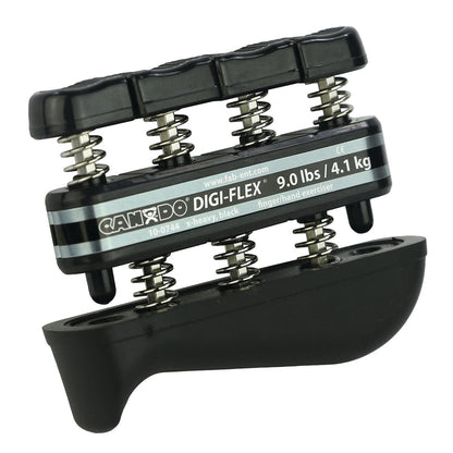 CanDo Digi-Flex Hand Exerciser with black springs for finger and hand strength training, rated at 9.0 lbs/4.1 kg resistance.