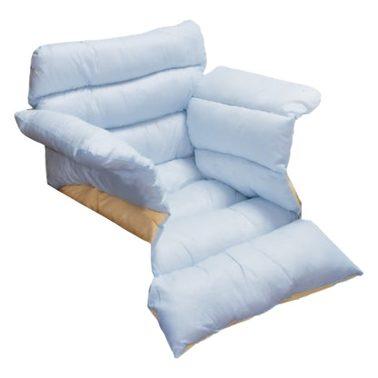 The Spenco Wheelchair Padding is a soft, cushiony cover in light blue padding on the sides and back.