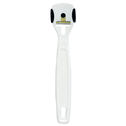 The Pedi-Quick Safety Corn and Callus Trimmer features a white handle and a metal blade, designed for removing corns and calluses.