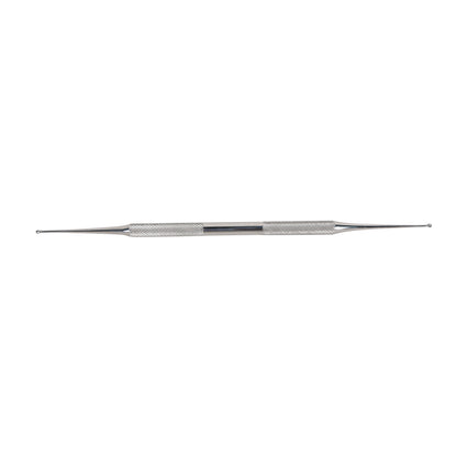 A Double-Ended Curette with a slender, elongated design and two small rounded ends, featuring textured grips in the center.