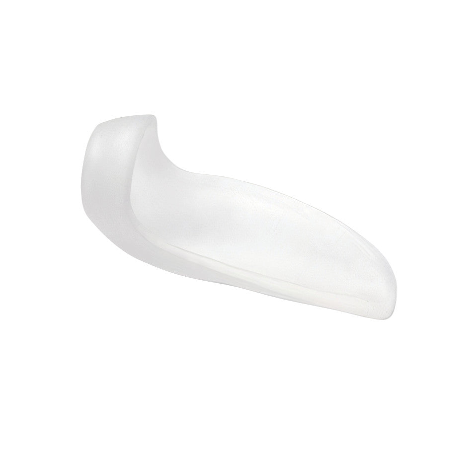 The PediFix Visco-GEL All-Gel Bunion Guard is a transparent, curved gel pad designed to cushion and protect bunions.