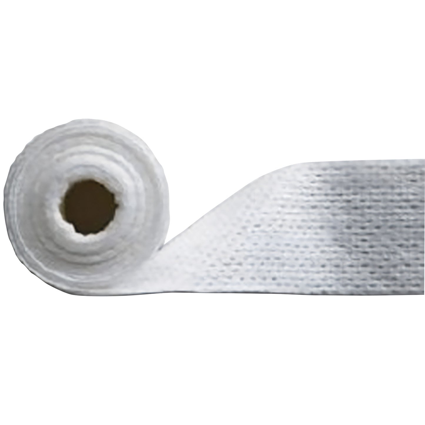 A roll of Molnlycke Mesalt Sodium Chloride-Impregnated Gauze with one end partially unrolled, showing its textured surface.