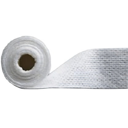 A roll of Molnlycke Mesalt Sodium Chloride-Impregnated Gauze with one end partially unrolled, showing its textured surface.