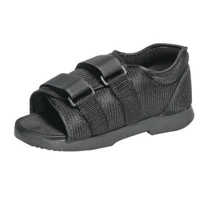 An AliMed Classic Post-Op Shoe, featuring a black open-toe design with adjustable straps and a cushioned sole.