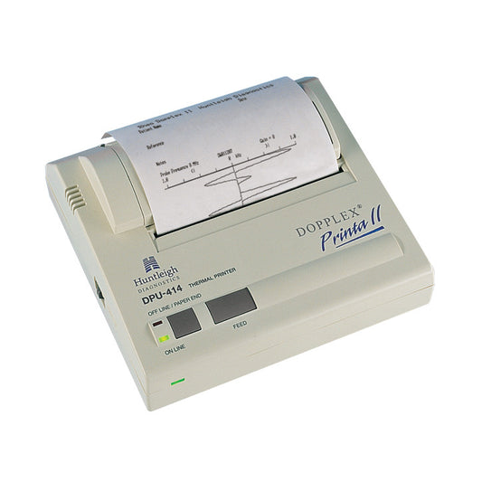 Huntleigh Dopplex Printa II, a thermal printer, is shown printing a graph on paper, with controls and indicators visible.
