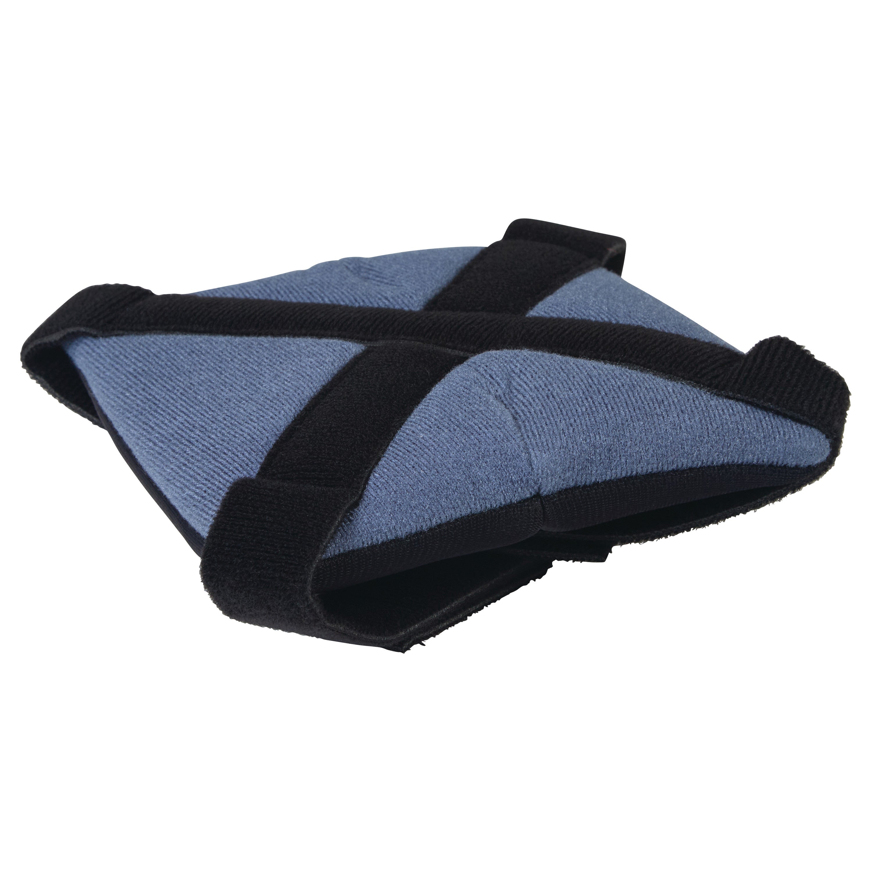 A blue Replacement Knee Pad for the OCSI OrthoPro ROM Knee Orthosis with black straps, viewed from an angled perspective.