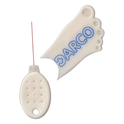 The DARCO FootFilament includes a foot-shaped tool and an oval handle with a thin filament attached for testing sensory response.