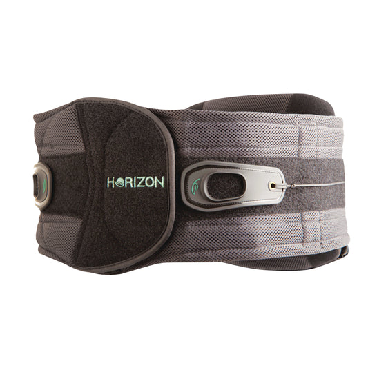 The Horizon 627 Lumbar Back Brace is a gray and black supportive belt designed to provide lower back stability and comfort.