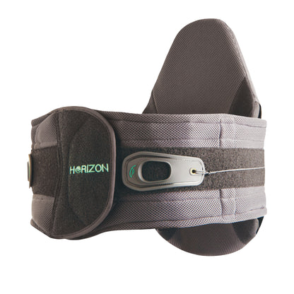 Horizon 631 LSO Back Brace with adjustable straps and a lumbar pad for support, featuring a mesh and fabric construction.