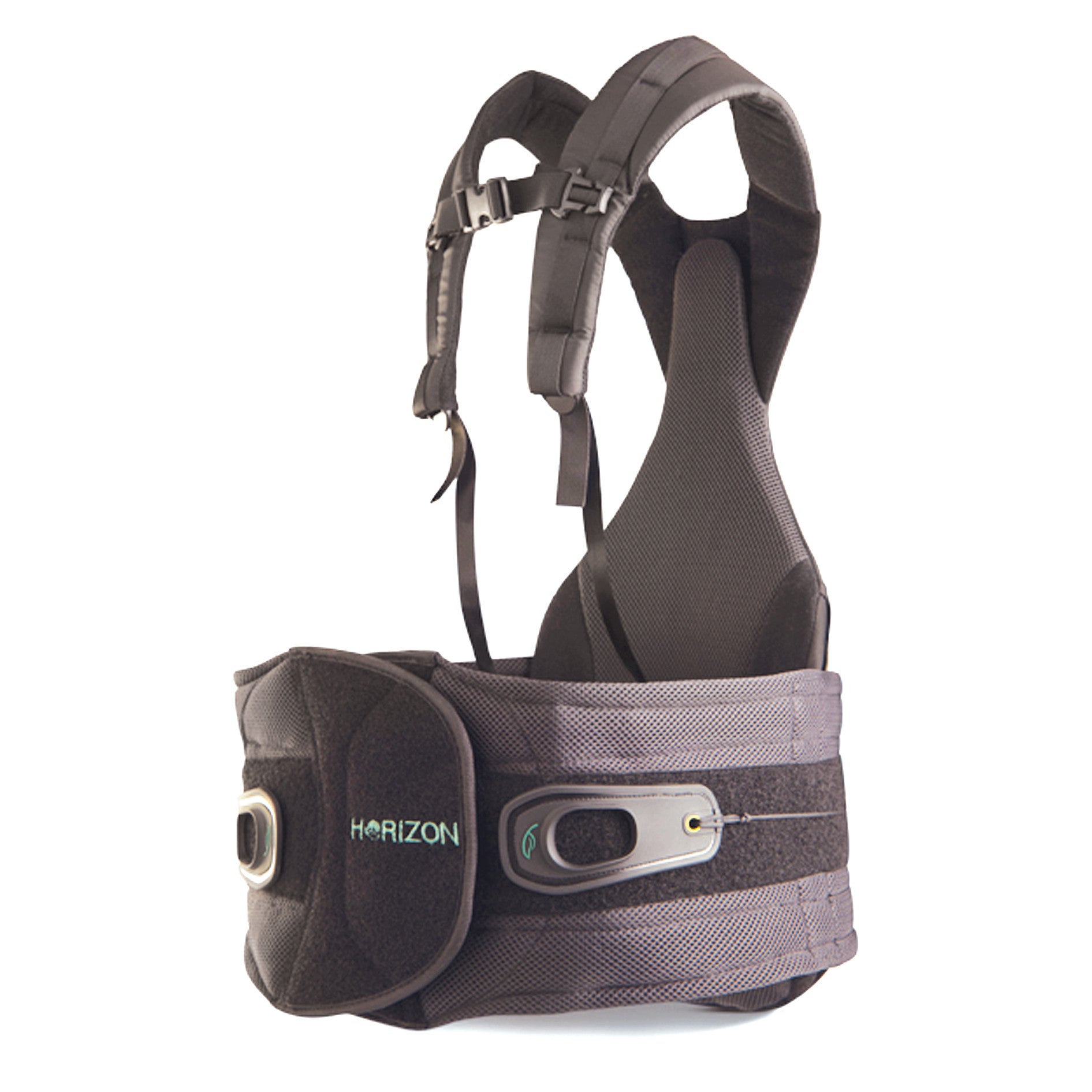 The Horizon 456 TLSO Back Brace features adjustable shoulder straps, support panel, and fastening mechanisms for spinal support.