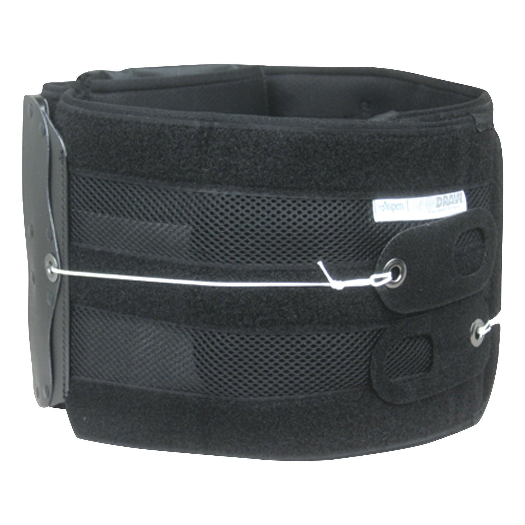 The QuickDraw PRO Back Brace is a black support belt with mesh panels and an adjustable lacing system for compression.