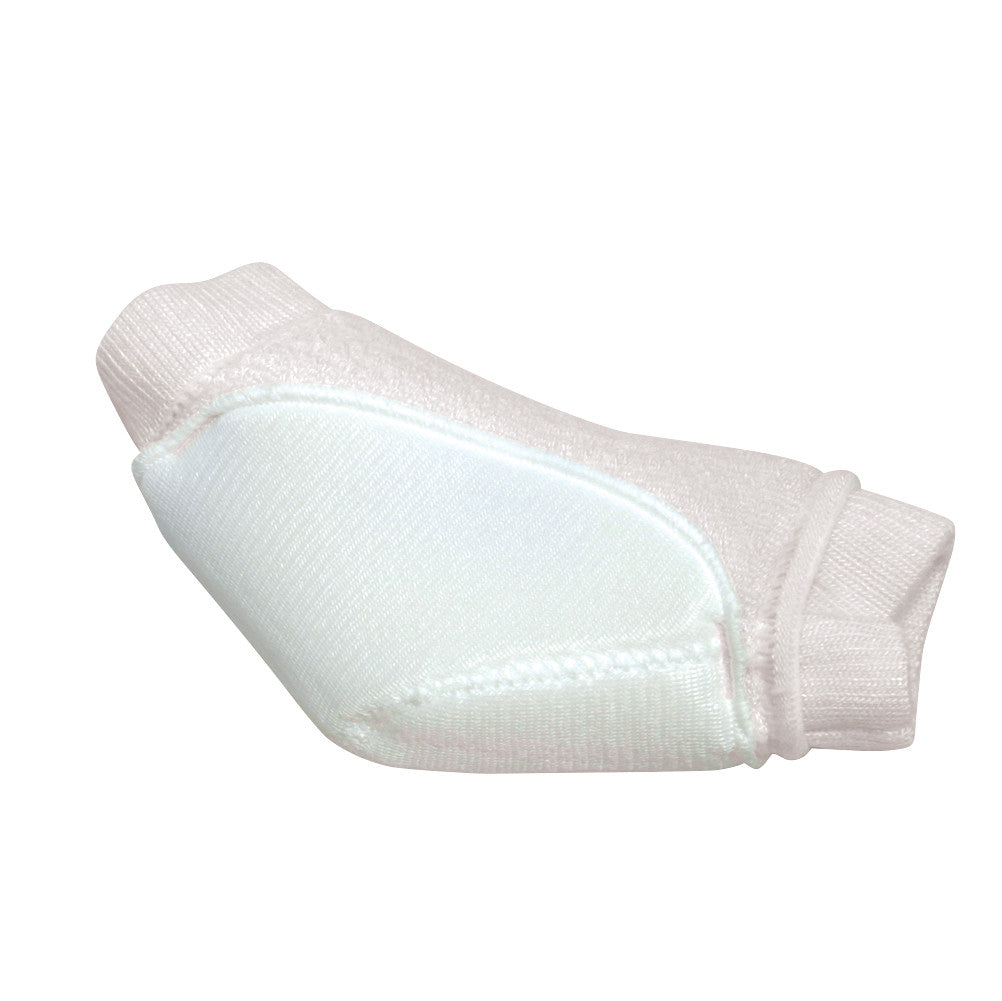 A Heelbo Heel/Elbow Protector with a soft, white, cushioned sleeve designed for comfort and support on heels or elbows.