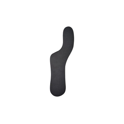 Black Carboplast Thermoplastic Flat Morton's Toe Plate on a white background, shaped to fit the foot's contour.