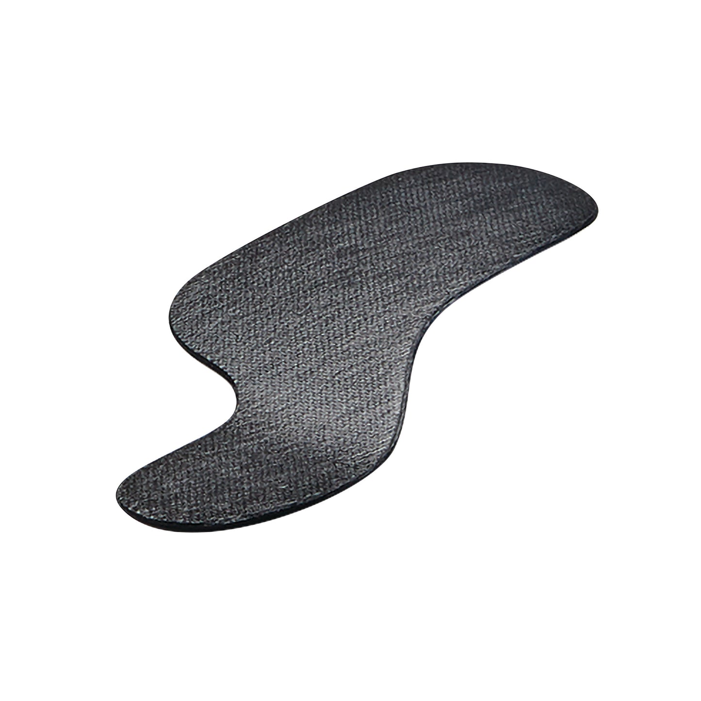 A Carboplast Thermoplastic Long Contoured Morton's Toe Plate, featuring a black, textured design with a unique curved shape.