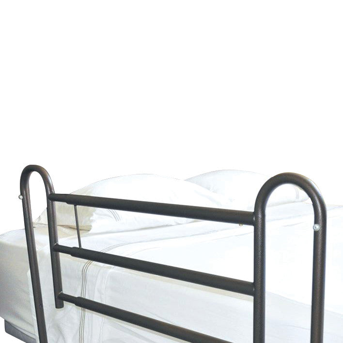 Drive Medical Homestyle Aluminum Bed Rail attached to a bed, providing support and safety for users.