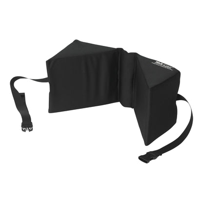 SkiL-Care Triangular Head Positioner in black, featuring two connected wedge cushions with adjustable straps and buckle.