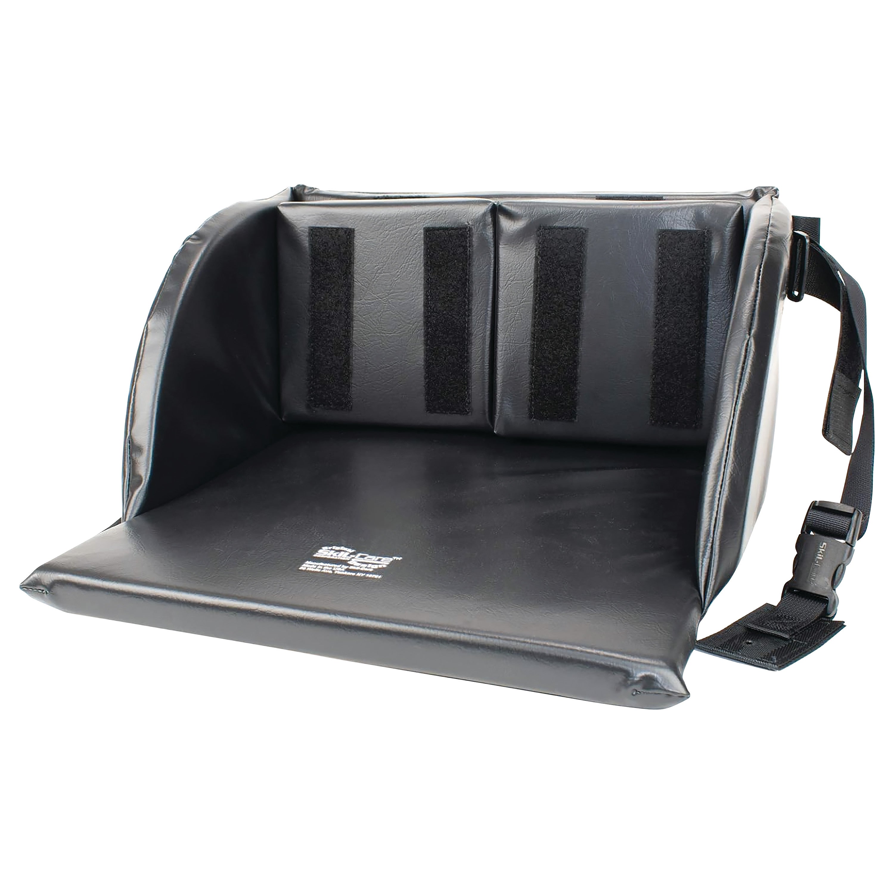 SkiL-Care Foot Cradle in black leather-like material, with padded sides and adjustable straps for securing around feet.