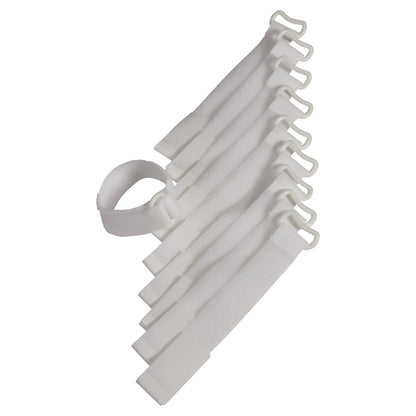 The image displays multiple white AliMed D-Ring Straps with hook closures and velcro ends, used for securing or immobilizing limbs.