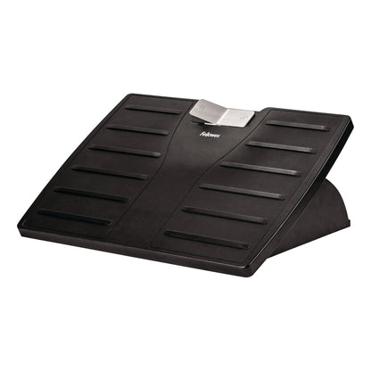 An adjustable footrest with Microban, black with ribbed surface grooves, designed for ergonomic comfort.