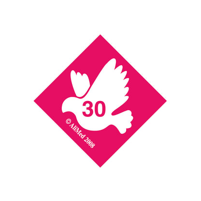 Pink diamond-shaped label featuring a white dove with "30" inside for AliMed Standardized Equipment Weight Capacity Label.