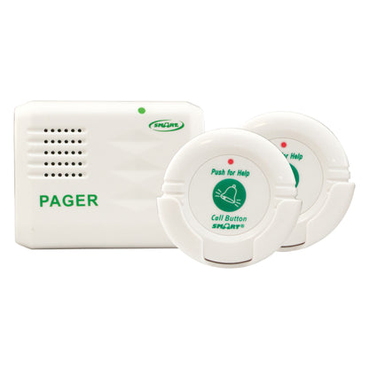 Smart Caregiver Wireless Personal Pager System features a white pager unit and two circular call buttons labeled "Push for Help."