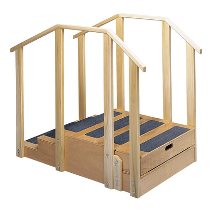 Bailey Compact Straight Training Stairs with wooden frames and non-slip surfaces designed for physical therapy or rehabilitation.