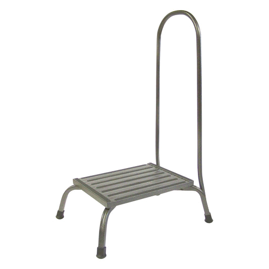The Hausmann Bariatric XL Safe Step Footstool with Handrail features a sturdy platform with a safety rail on four rubber-tipped legs.