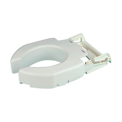 Secure-Bolt Hinged Elevated Toilet Seat in white, designed to increase the height of a standard toilet for improved accessibility.