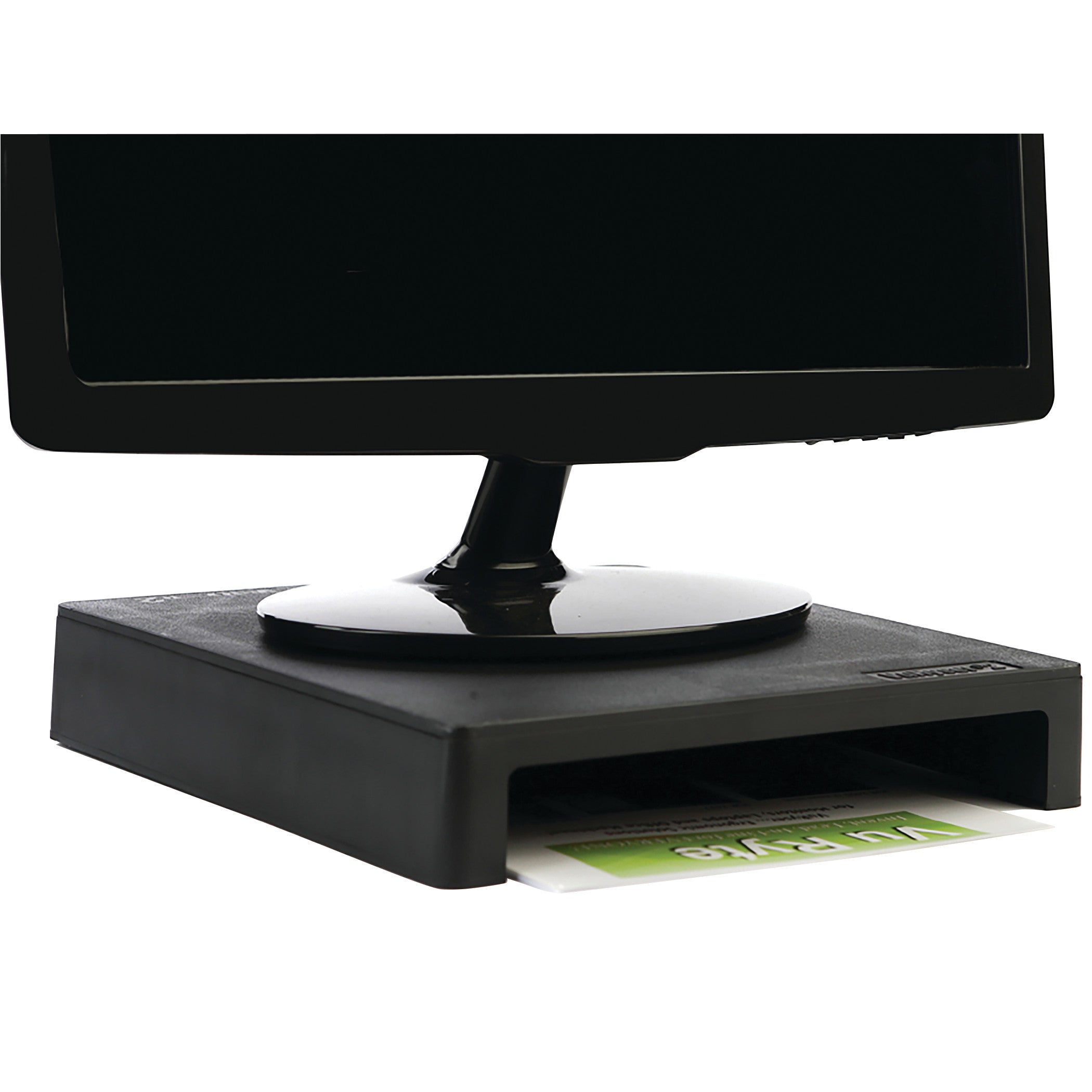 VuRyser 2 Monitor Riser elevates a computer monitor with space underneath for storing documents or small items.