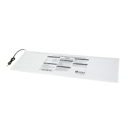 A rectangular AliMed QualCare Replacement Corded Bed Sensor Pad for SkiL-Care Alarms on a white background with printed instructions.