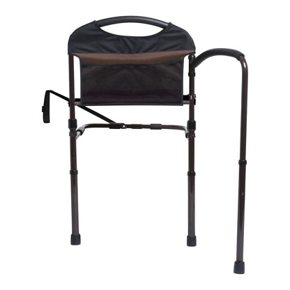 The Stander Mobility Bed Rail with a handle and adjustable legs is designed for safety and convenience near a bed.