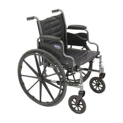 Invacare Tracer EX2 Wheelchair with Removable Fixed-Height Desk Arms, featuring large rear wheels and padded armrests.