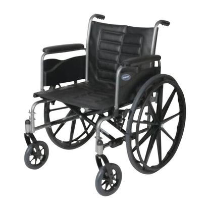 Invacare Tracer IV Wheelchair with Full Arms and Urethane Tires, featuring large rear wheels and small front casters.